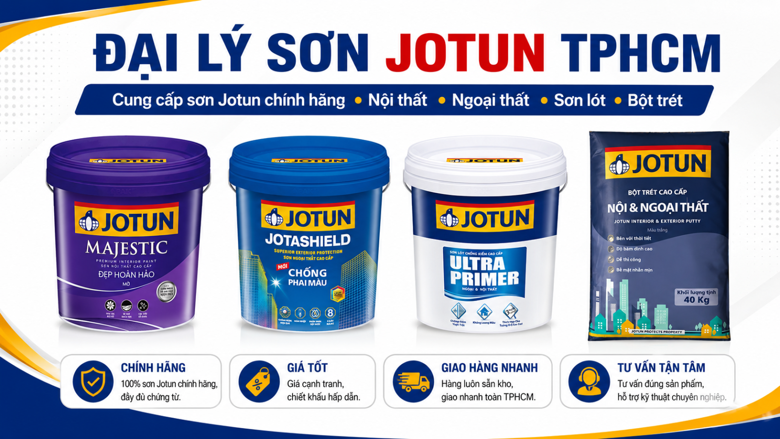 Đại lý sơn Jotun TPHCM chính hãng cung cấp sơn nội thất, ngoại thất, sơn lót và bột trét Jotun